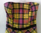 Plaid Strapless Dress / Vintage Dress / Hot Pink / Barbie Pink / Hello Kitty Pink / Pretty Punk / Pinup / Indie / Retro / 90s Grunge