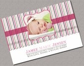 Girl Birth Announcement Photo Card, Printable, Pink, Green - 225