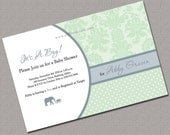 Boy Baby Shower Invitations - Elephant Baby Shower Invites - Green, Blue - 817