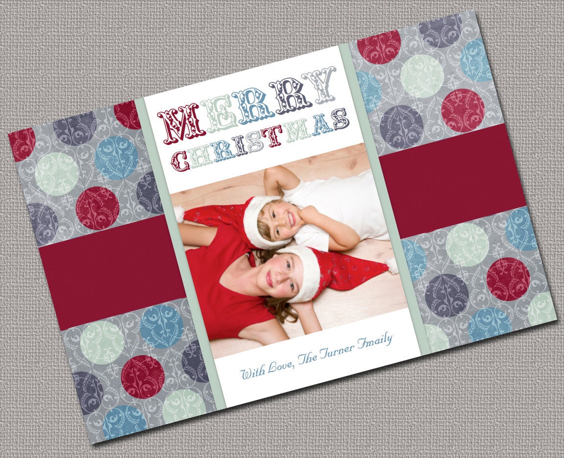 Custom Photo Christmas Cards, printable, multicolored polka dots - 413
