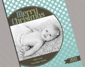 Custom Photo Christmas Cards, Printable, Turquoise & Brown - 462