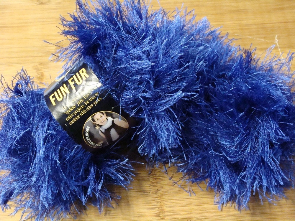 2 Skeins Lion Brand Fun Fur Yarn in Sapphire DESTASH