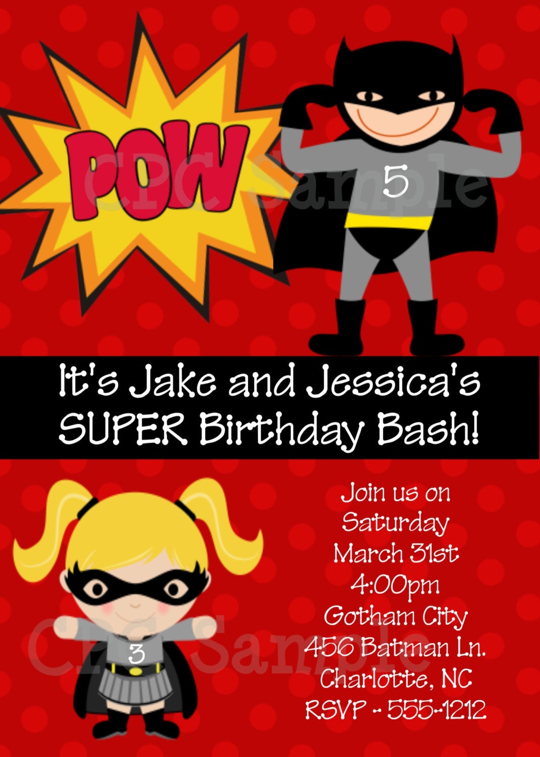 Superhero Birthday Invitation Boy Girl Printable Superhero Birthday Party Invitation
