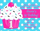 1st Birthday Cupcake Invitation 1st First Birthday Cupcake Birthday Party Invitation Printable Invite