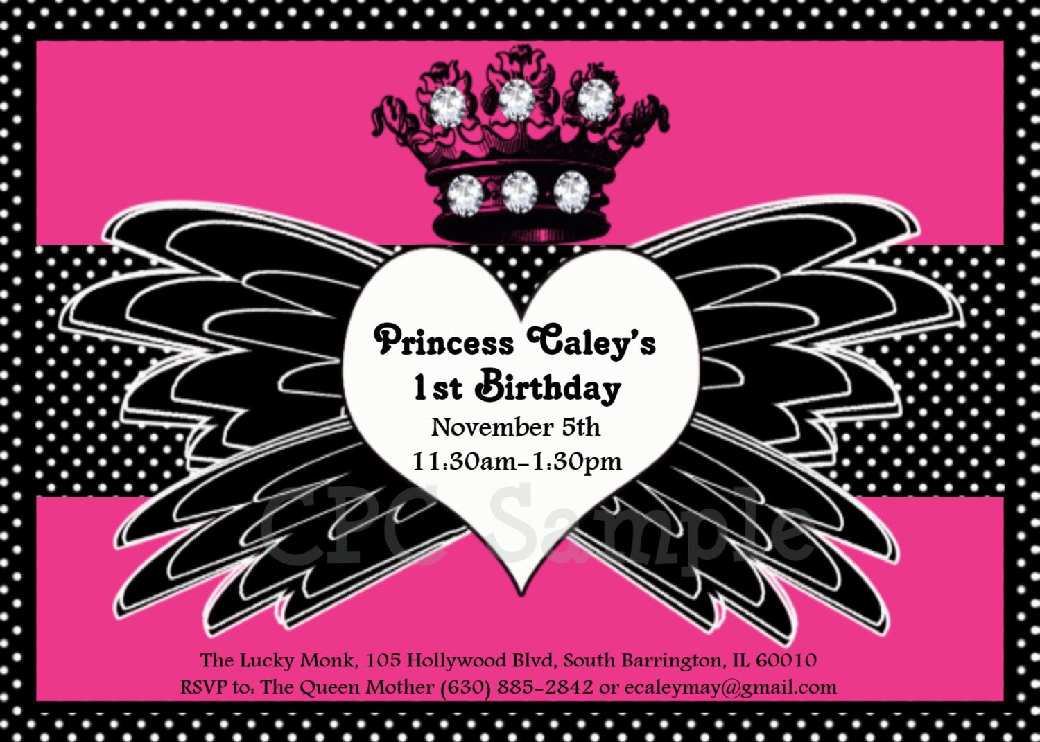 Princess Crown Birthday Invitation Tattoo Heart Wings Birthday Party Invitation Printable Digital Invite