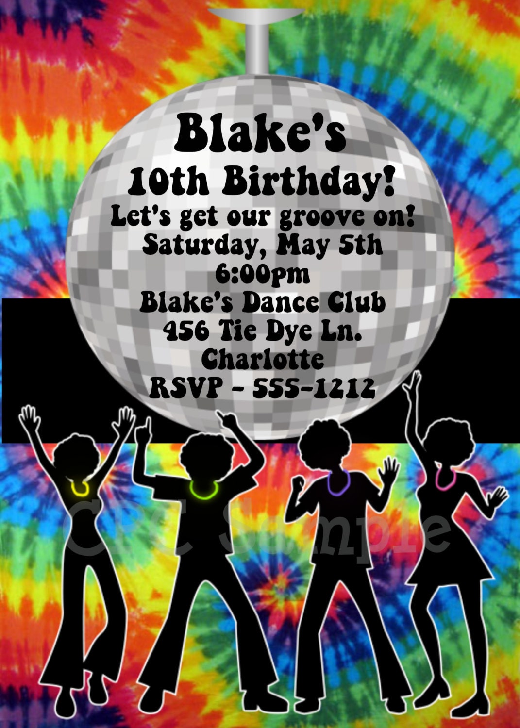Tie Dye Birthday Invitation Tie Dye Dance Party Birthday Invitation Printable or Printed Il_570xn