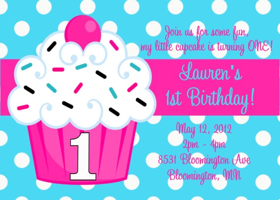 1st Birthday Cupcake Invitation 1st First Birthday Cupcake Birthday Party Invitation Printable Invite Il_570xn