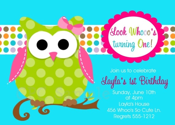 Owl Birthday Invitation Pink and Green Owl Birthday Party Invitations Printable or Printed Il_570xn