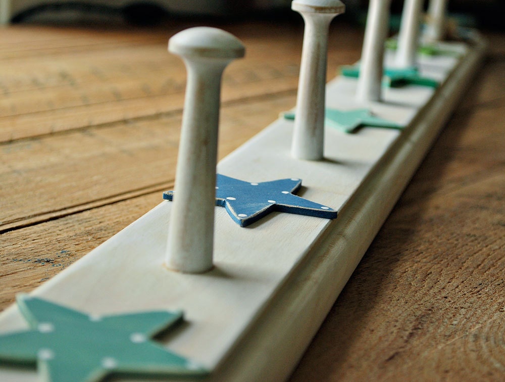 distressed white peg rack with stars beachy decor childrens room decor hand painted by oscar & ollie