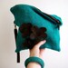 Turquoise Clutch Knit Bag Brown Real Leather Strap and Flowers