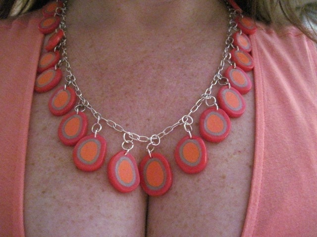 Translucent Red, Pearl and Orange Long Necklace & Earring Set