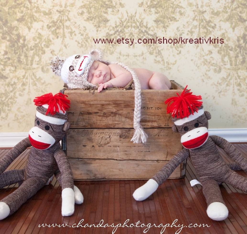 Angel Soft Sock Monkey Baby Hat 0-3 months
