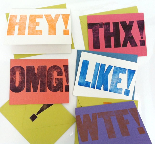your choice of any 5 folded letterpress note cards from kik design