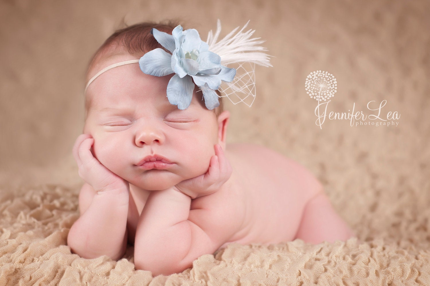 Vintage headband, Light Blue small Flower headband, ivory skinny elastic, baby headband, PHOTOGRAPHY Prop