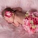 Fushia Rasberry Pink w/ Ivory Vintage Small Flower w/ skinny stretch ivory elastic headband  newborn, Baby, Infant, Adult Photography