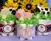 Barnyard Farm Animals Diaper cake centerpiece favors duck chicken pig cow ship cat dog