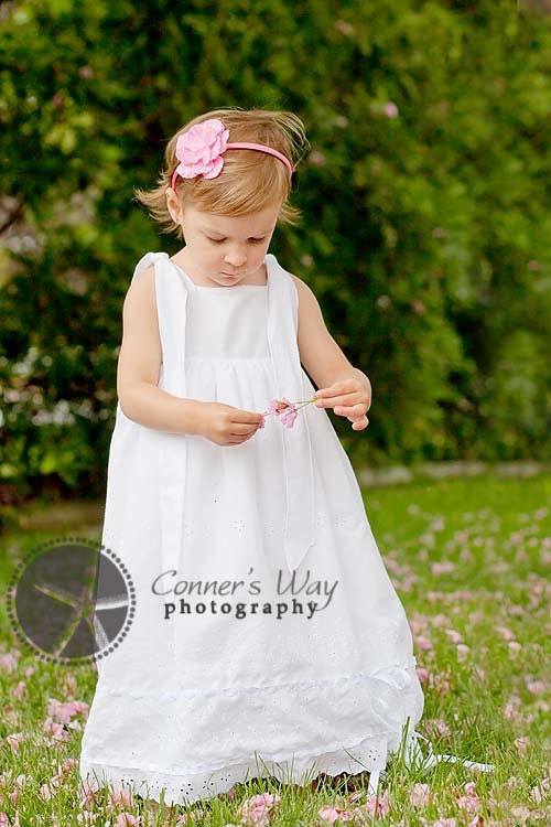 Girls White Eyelet Sundress with Double Ribbon Detail (sizes 12M to 9/10)