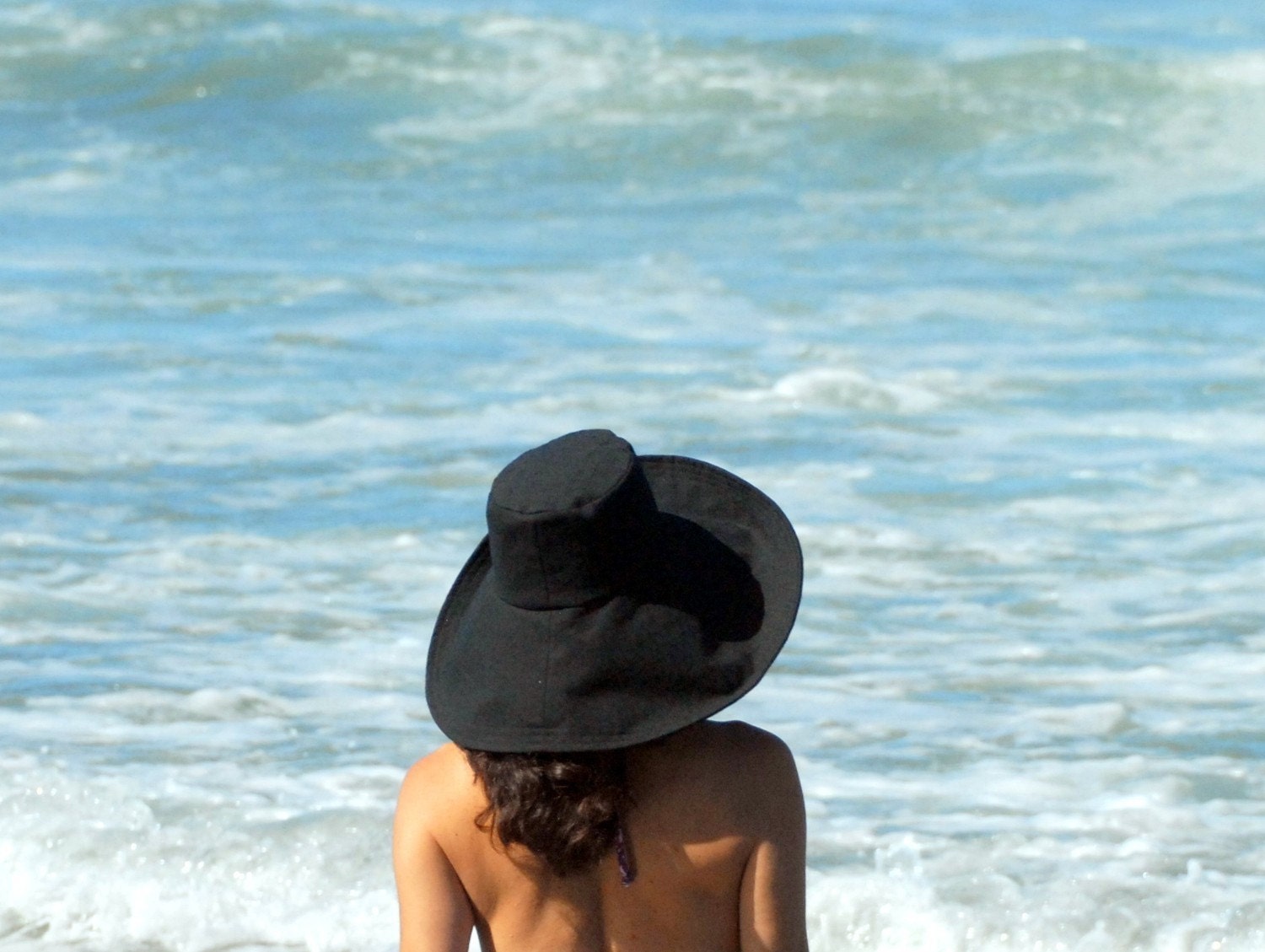 Classic Black Sun Hat Womens Wide Brim in cotton by Freckles California Size Small Medium Large or X Large