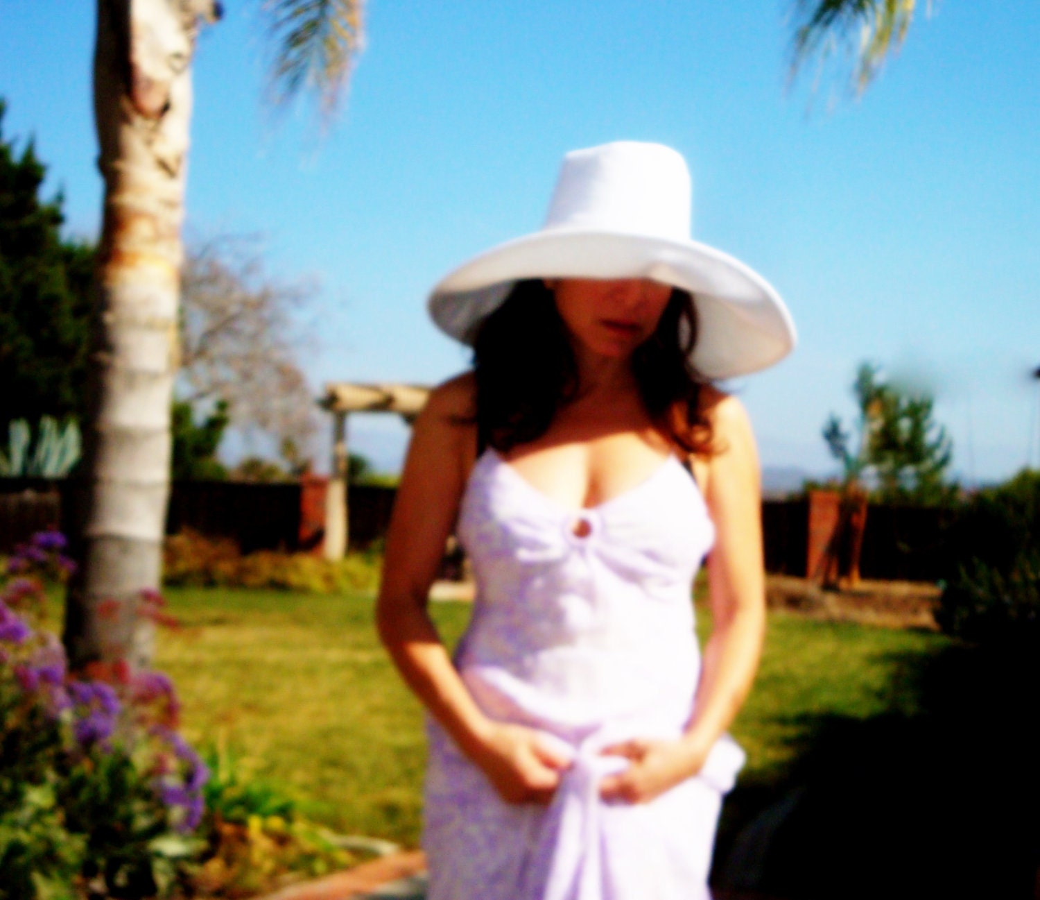 White Sun Hat in Linen . .wide brim...wedding hat...elegant and chic hat .  by Freckles California