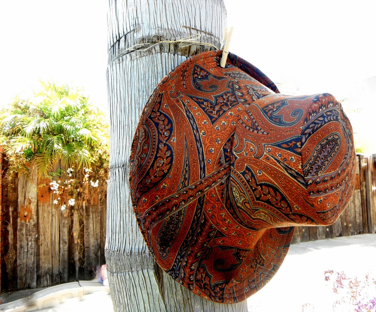 Brown Gypsy Sun Hat with Wide Brims Hippie Bohemian Paisley Beach sun hat  Unique  by Freckles California
