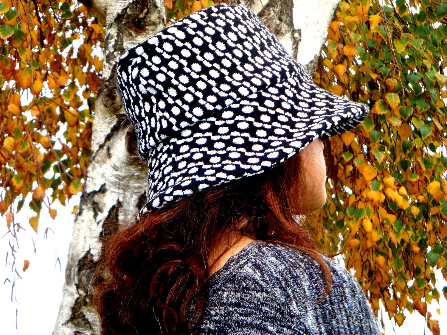 Houndstooth Winter Hat Autumn Fall Cloche Floppy by Freckles California