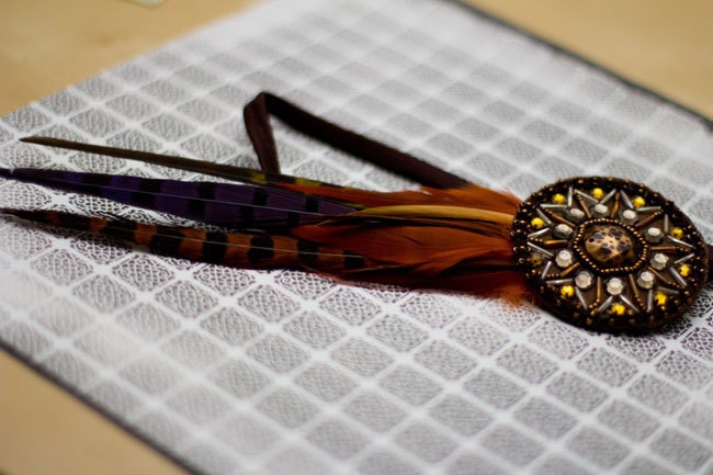 Tribal Beaded Bohemian Feather Headband - gypsy, hippie, warrior, black, rust, orange