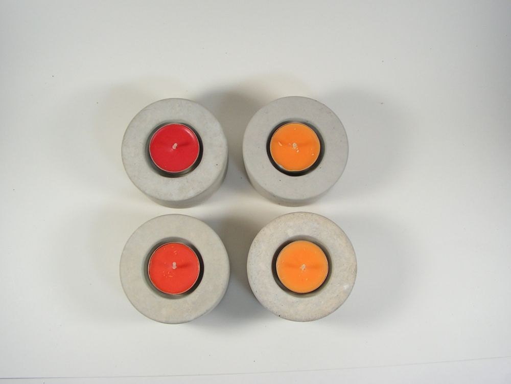 No.2 Round Concrete Tea Light Candle Holder - set of 4 - light grey