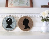 Personalized Silhouettes in Wooden Hoops. Choose your fabric. 12X12 inch.