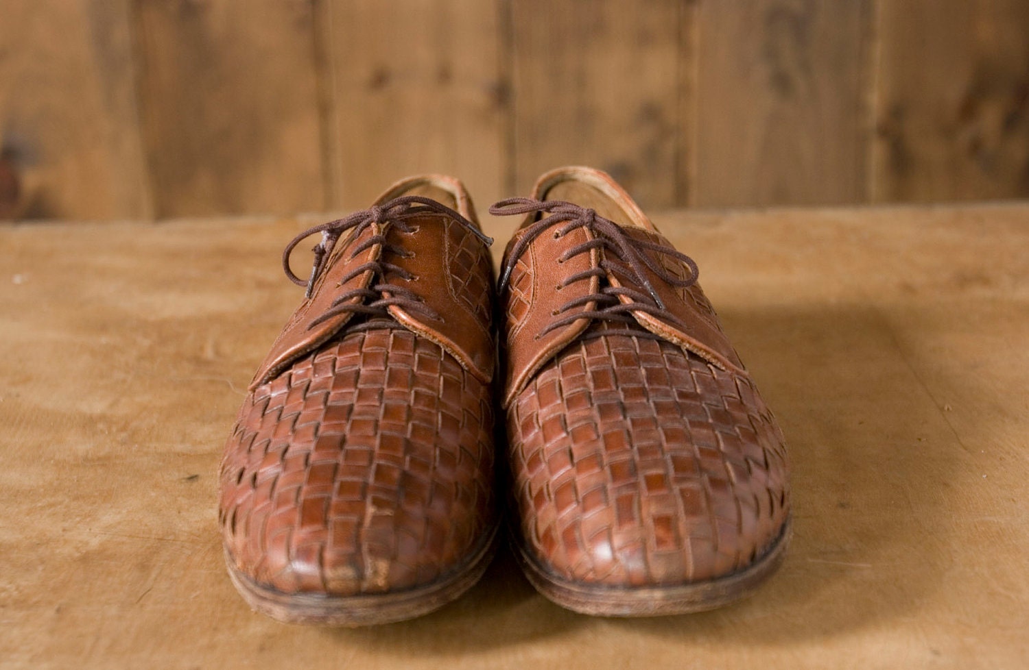 Vintage Woven Brown Leather Shoes