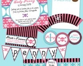 Girl Pirate Party Pack JPEG (Invitation, Cupcake Topper and Wrapper, Water Bottle Label, Thank You Notes, Treat Bags, Banner)
