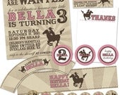 Cowgirl Party Pack JPEG (Invitation, Cupcake Topper and Wrapper, Bottle Label, Thank You Notes, Treat Bags, Banner) Il_170x135