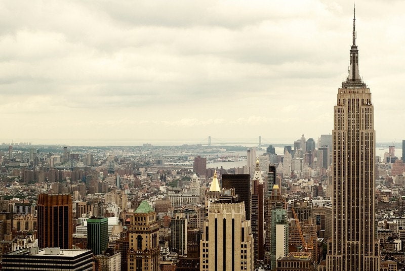 New York photograph with a vintage touch original fine art photography print of Manhattan skyline teal grey natural beige