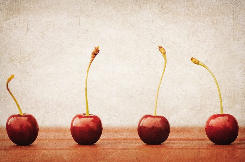 Cherry photograph kitchen art - fine art photography print - kitchen decor cherries red vibrant texture - photographybykarina