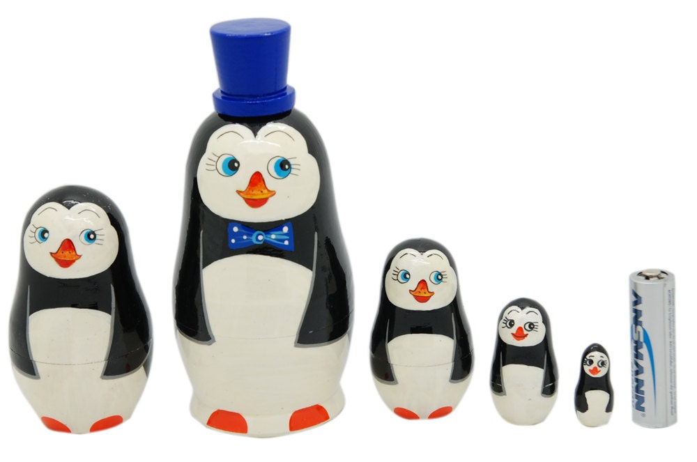 Penguin nesting dolls animal doll set of 5 matryoshka babushka dolls free shipping