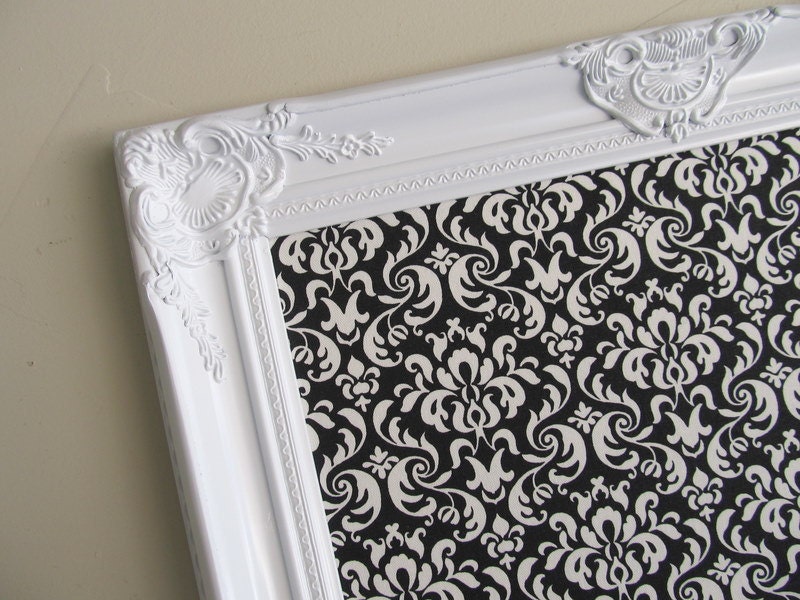 ESCORT CARD HOLDER Wedding Black and White Damask Framed Magnet Board Bulletin Board Memo Board Nursery Wall Decor Black White Damask