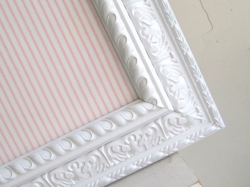 MAGNET BOARD Shabby Chic Nursery Pink White Ticking Childrens Artwork Display Bulletin Board Pottery Barn Kids Style PBK Wall Decor