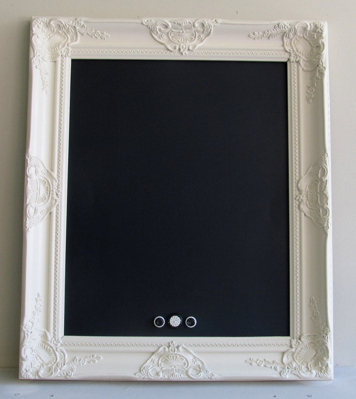 CHALKBOARD Vintage Wedding Chalk Board Framed Chalkboard Kitchen Organizer Magnet Board Ivory White Cottage French Country - MORE COLORS