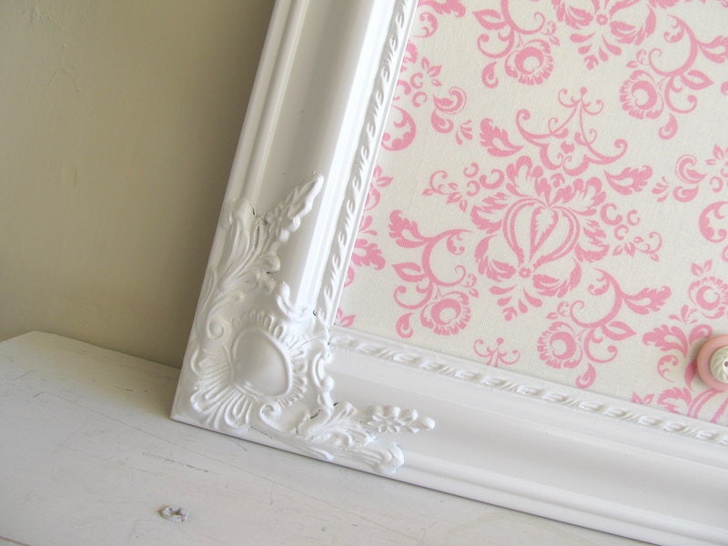 Magnetic Board, Pink Damask Shabby Chic Nursery Wall Decor Vintage Damask Baby Girls Ornate - - NEW ITEM