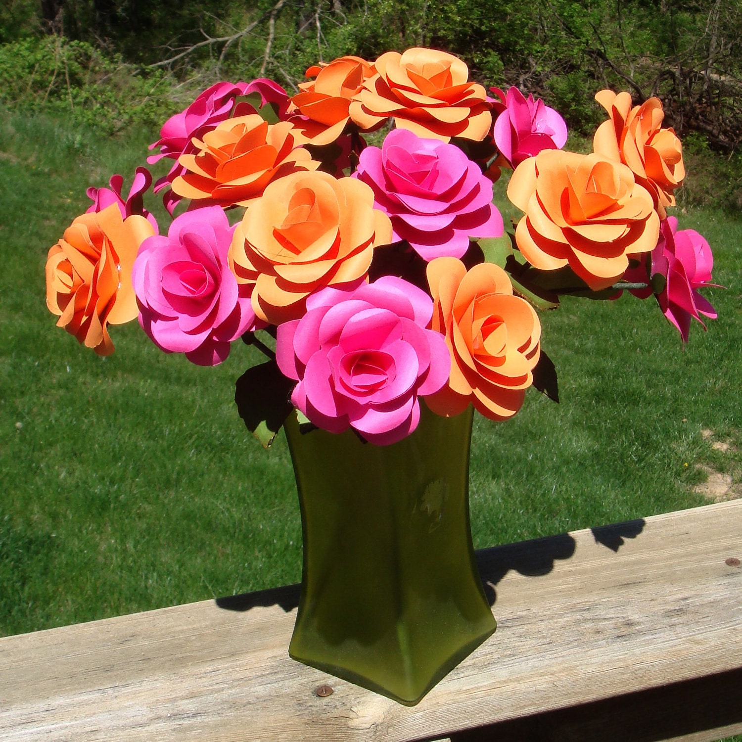 Paper Roses On stems with leaves  You Pick the colors  qty 20 for weddings showers home decor