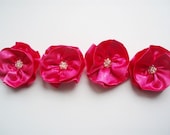 Hot Pink Flowers Handmade Appliques Embellishments(4 pcs)