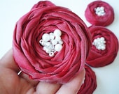 Dusty Red Fabric Roses Handmade Appliques Embellishment 5 pcs