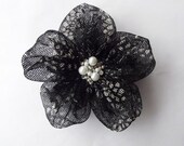 Black Tulle with White Textured Flowers Handmade Appliques Embellishments(3 pcs)