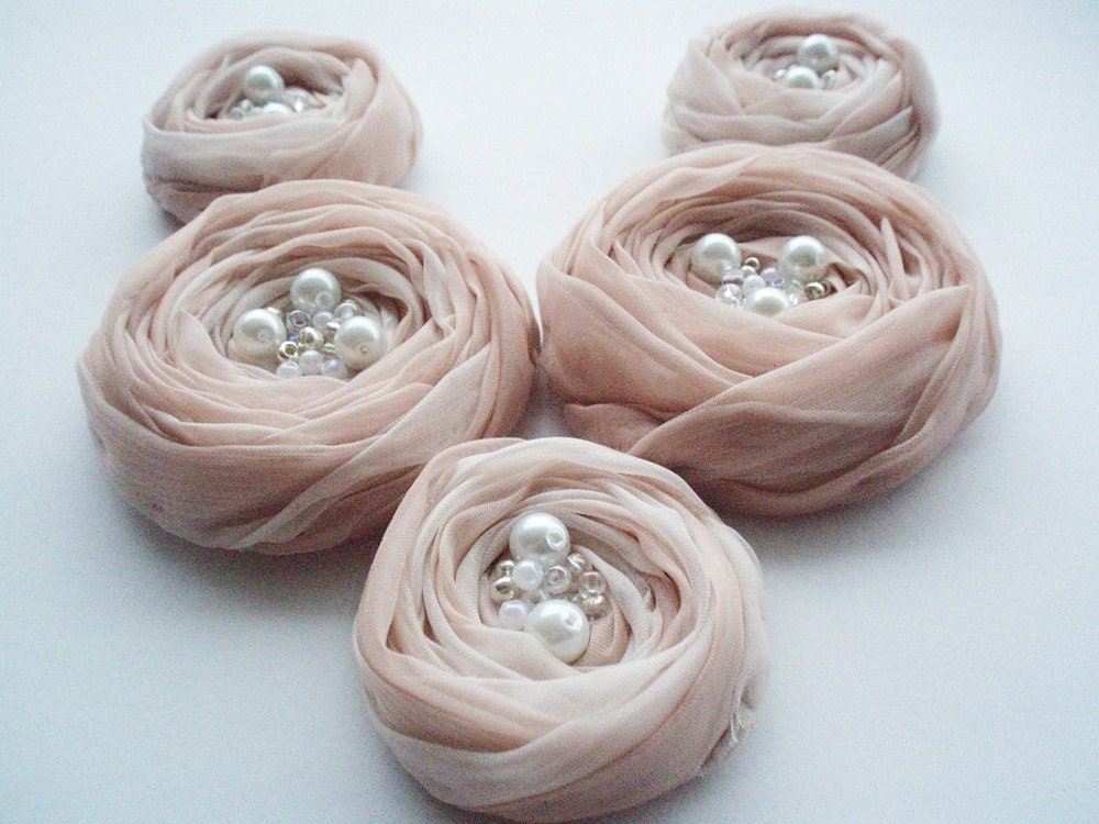 Pale Pink Roses Handmade Appliques Embellishments(5 pcs)