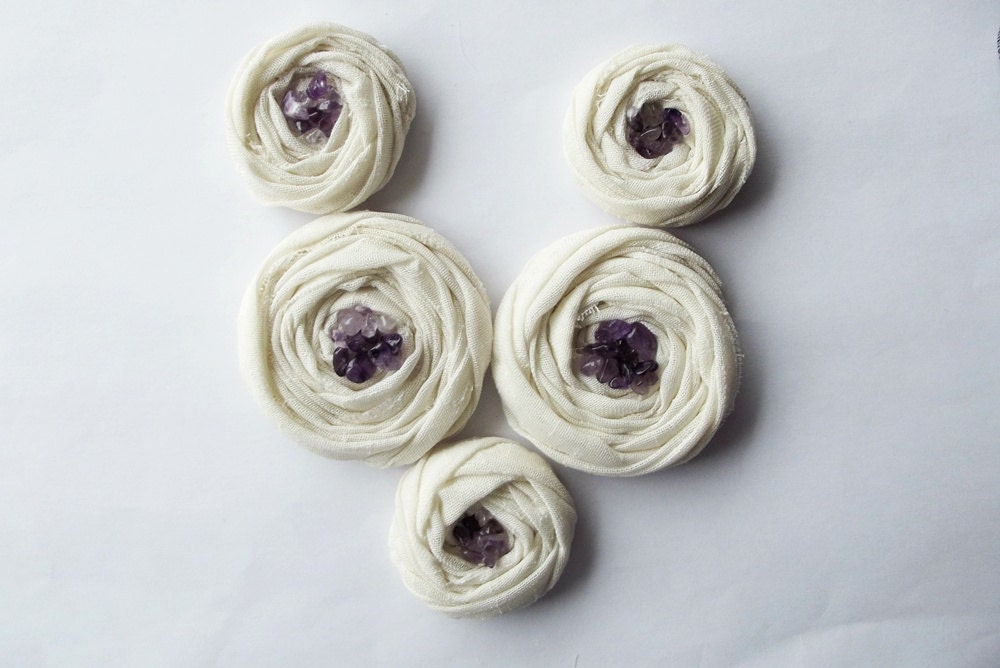 Cream Cotton Roses Handmade Appliques Embellishments(5 pcs)