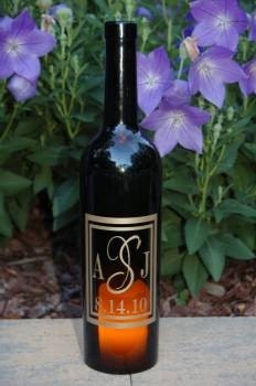 Three Letter Monogram- Wine Bottle Hurricane Lantern- as seen in BRIDES magazine (750 ml)