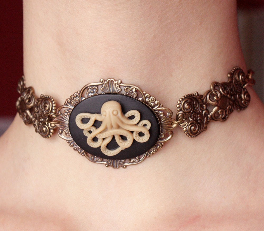 Steampunk jewelry octopus Victorian Cameo Gothic necklace