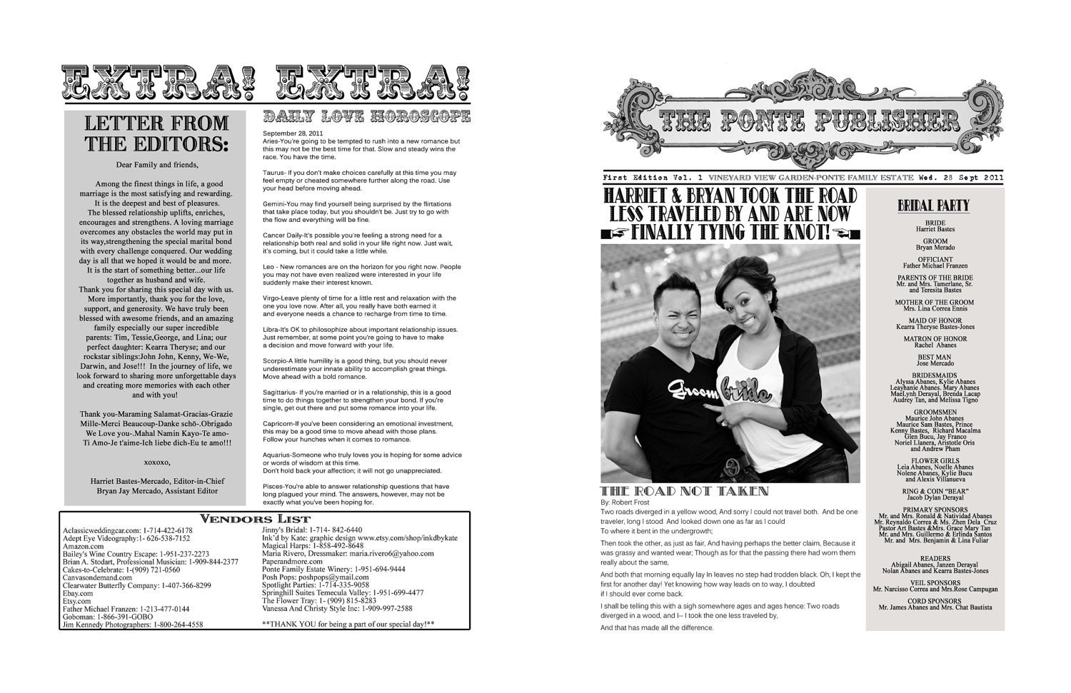 EXTRA EXTRA Read all about it in your Vintage Newspaper Wedding Program DEPOSIT