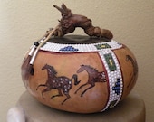 Carved Gourd Art Horses -Native Dancers -  Painted and Carved, Faux Beading - LeafSpirits