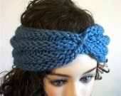 Knit Turban Headband Blue