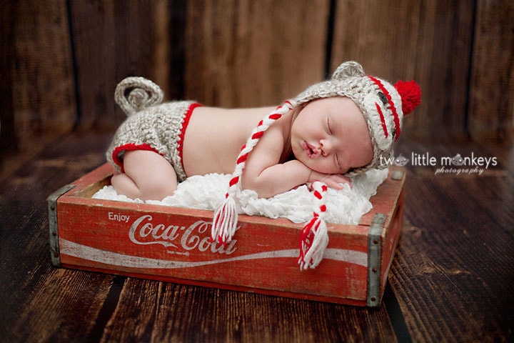 Sock Monkey Diaper cover and Hat Set. Brother. Sizes 0-12 month